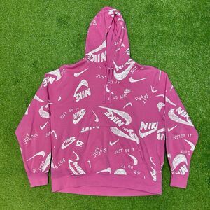 NIKE SIZE XL PINK & WHITE PULLOVER HOODIE